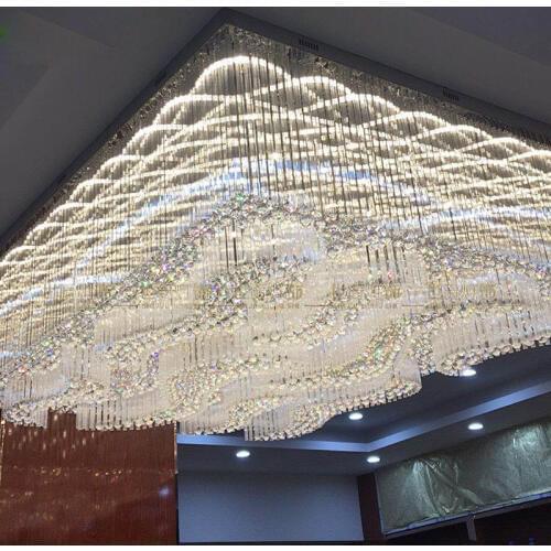 Large hotel engineering crystal lamp rectangular hall lobby sales department style auspicious cloud ceiling lamp led lighting