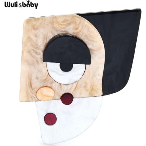Wuli&baby Acrylic Half Face Brooches For Women Designer Comics and Animation Face Badge Brooch Pin Gifts