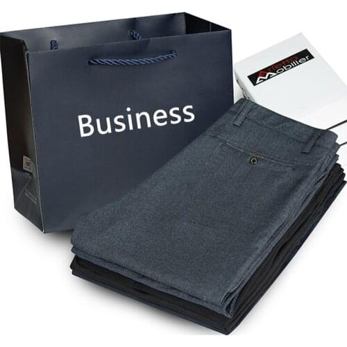 Middle-aged Mens Casual Long Pants Four Seasons High Waist Loose Straight Father Formal Suit Business Dress Trousers