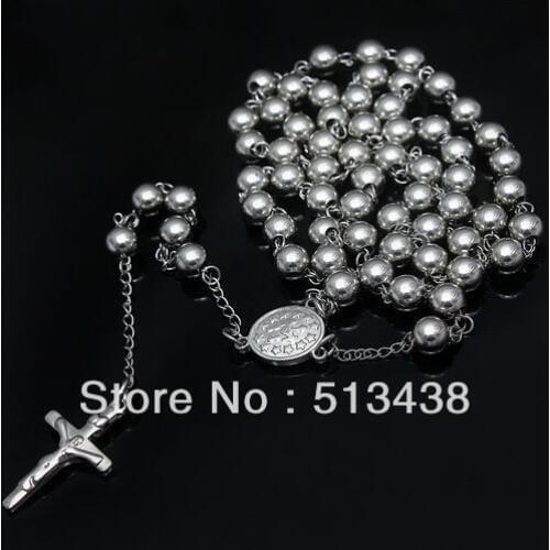 10pcs lot romamtic High quality Stainless Steel 8mm JUSE cross Rosary chain necklace,23.6'' ,for cool mens gifts