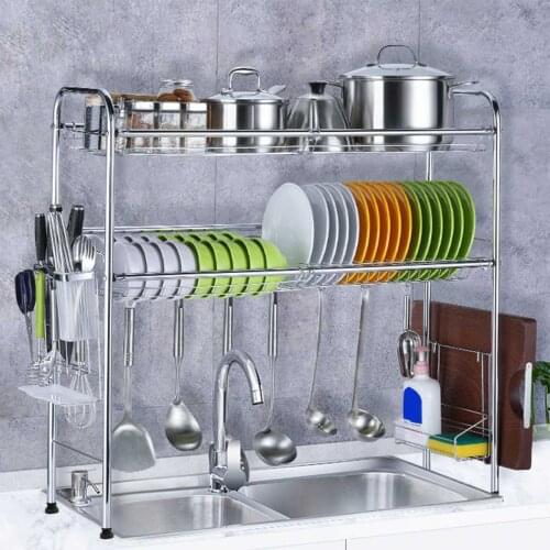 2 Layers Dish Drying Rack Over the Sink Kitchen Storage Shelf Counter-top Space Saver Stand Tableware Drainer Organizer Steel
