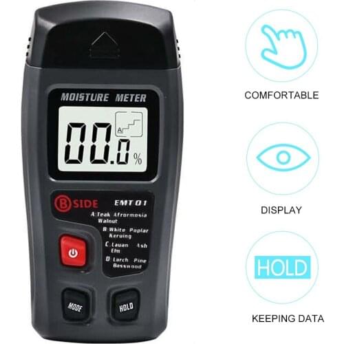 BSIDE EMT01 Wood Moisture Meter Needle Type Precise Detector 4 Modes LCD Display Teak Lauan Pine Walnut Wood Moisture Tester