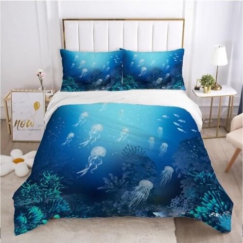 Cartoon Kids Bedding set for Children baby boy girls Duvet cover set pillow case Bed linens Quilt cover underwater world white