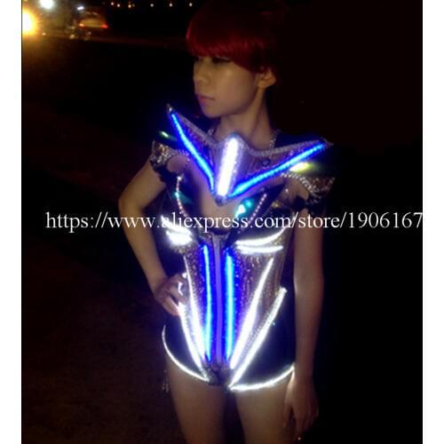 Cool Led Ballroom Singer DJ Performance Costumes Clothes Sexy Lady Party Stage Luminous Evening Dress Led Female Warrior Armor