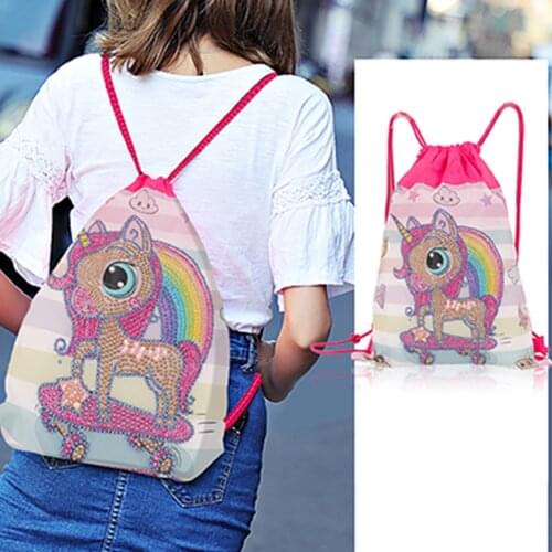 Fashion 5D Mosaic Drawstring Backpack DIY Special Shape Diamond Resin Painting Kit Girls Casual Rhinestone Small Knapsacks Gifts