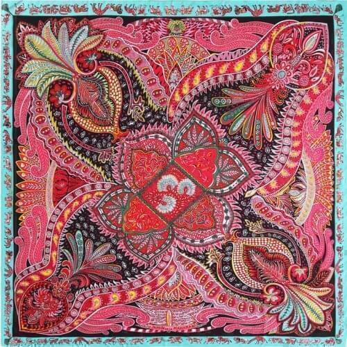 130cm Fashion Silk Scarf Women Large Shawls Euro Cashew Flowers Printing Square Scarves Wraps Femme Foulard Big Size Shawl Hijab