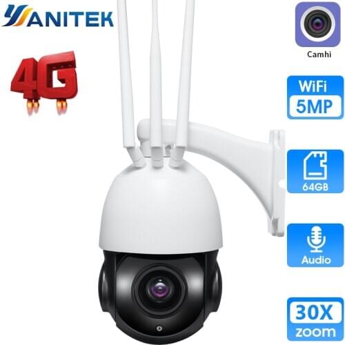 Outdoor IP Camera 5MP 4G Sim card WIFI 30X Zoom Wireless PTZ Speed Dome CCTV Camera Two Way Audio IR 80m Camhi ONVIF