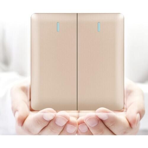 Wall Switch 1/2/3 Gang 1 2 Way Champagne Gold Luxury White Push Button Switch PC Panel On/Off Light Switch With LED Indicator