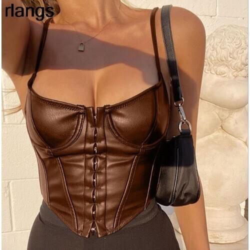 Nibber Elegant Sexy Deep V-Neck Halter Sleeveless Solid Color Tshirt Women Autumn Punk Club Button Street Style Crop Corset