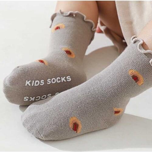 Toddlers Girls Frilly Socks Kids Cotton Socks Breathable Flower Baby Socks Anti Slip Infant Floor Sock Kids Short Socks 0-5Years