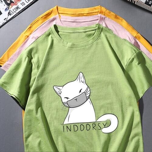 New Harajuku Lovely Cat Womens T-shirts 100% Cotton Girl Causal Tops Kpop Short Sleeve Tee Harajuku Ulzzang Women Clothing
