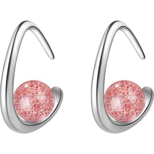 New Simple Ear Hook Powder Crystal 925 Sterling Silver Jewelry Fashion Exquisite Strawberry Ball Two Colors Earrings SE721