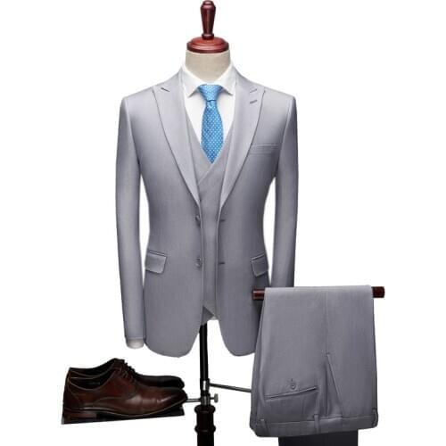 New Popular Two Button Design Gray Suit Handsome Men Custom Jacket Pants Groom Wedding Slim Fit Tuxedo Trajes De Hombre Costume