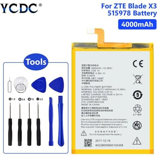 Original 4000mAh E169-515978 E169 515978 Battery For ZTE Blade X3 Q519T D2 A452 T620 T-620 Mobile Phone Battery With Free Tools