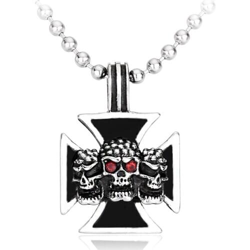 Cute Skull Cross With red eye Pendants Necklace cool Fashion Punk men jewelry