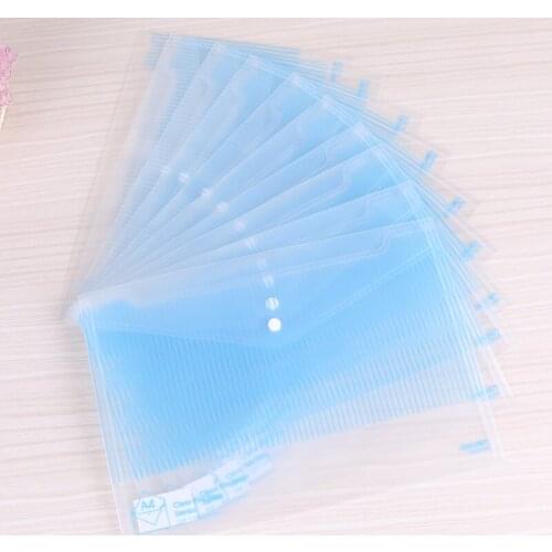 Transparent Blue Stripe Folder Documents Bag Press Button A4 File Cover Business Office Meeting School Test Paper Storage 5630