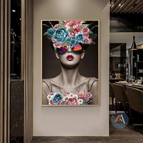 SELFLESSLY Modern Fashion Art Flowers Girl Canvas Painting Wall Art For Living Room Posters Prints Decorative Pictures Unframed