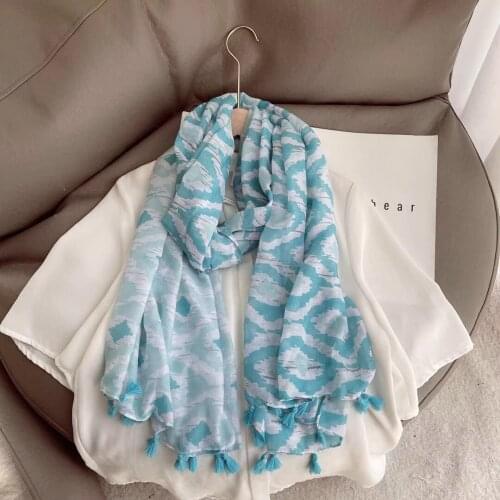 2021 Newest Geometry Print Tassel Scarf Shawls Long Soft Head Scarves Hijab Wrap 2 Color