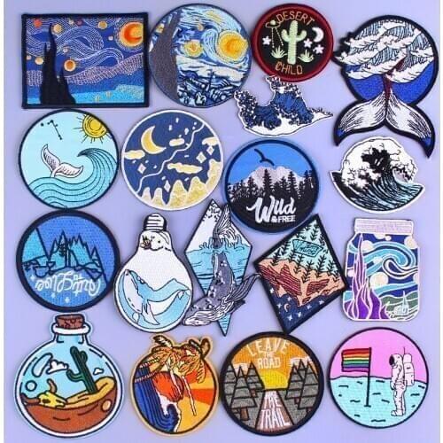 Adventure Outdoor Travel Patch Iron On Patches On Clothes Embroidered Patches For Clothing Stripes Van Gogh Badges DIY Jacket