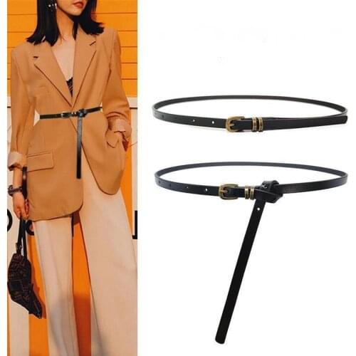 Genuine Leather Belt Woman A Fine Decoration Vintage Square Pin Buckle Belt Pure Cowhide Waistband Thin Genuine Belts For Women