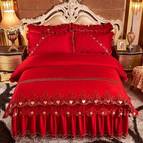 Luxury Wedding Comforter Bedding Sets King Queen Size Quilt Cover Set 4pcs Quilted Bedskirt Ruffle Elastic Soft Two Pillowcases