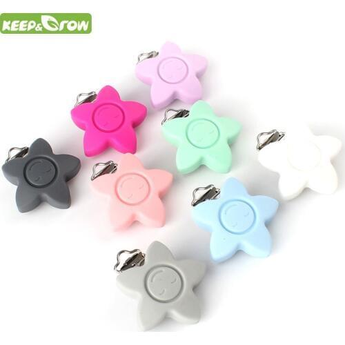 KEEP&GROW Star Shape Smile Silicone Teether Clips Pacifier Chain Holder For DIY Baby Soother Nursing Pendant Accessories Clasps