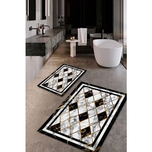 Modern Black Gold Washable Bath Mat 2li