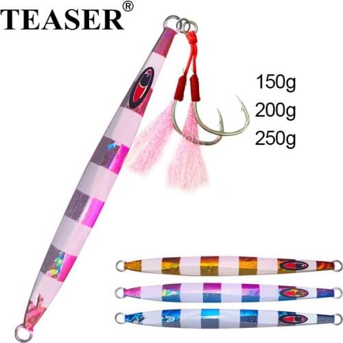 TEASER 150g 200g 250g Zebra Luminous Fast Sinking Fishing Lure With Twin Assist Hooks Saltwater Pesca Jigging Fishing Tackle