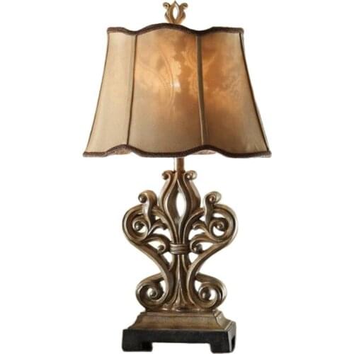 Vintage Country Carved Resin Fabric Table Lamp for Foyer Bedroom Study Reading Desk Light 75cm 2409