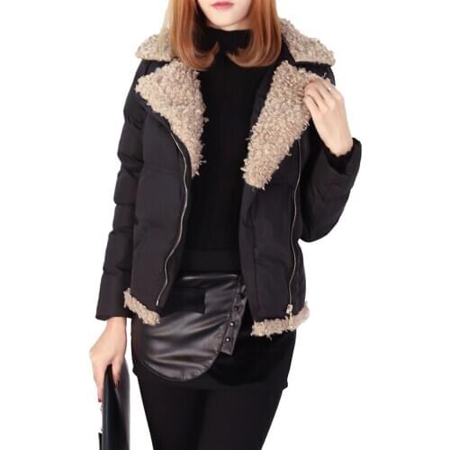 2019 Plus size M-5XL Short Parkas Women Fashion lambswool collar Cotton Coat Female zipper Slim Black Cotton-padded jacket G631