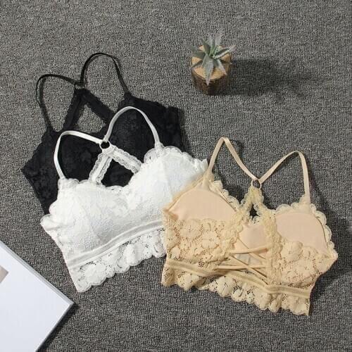 Female Girl Embroidery Casual Women Lady Lace Strap Bras Tops Tube Chest Wrap Woman Underwear Cross Beauty Back Tank Tops