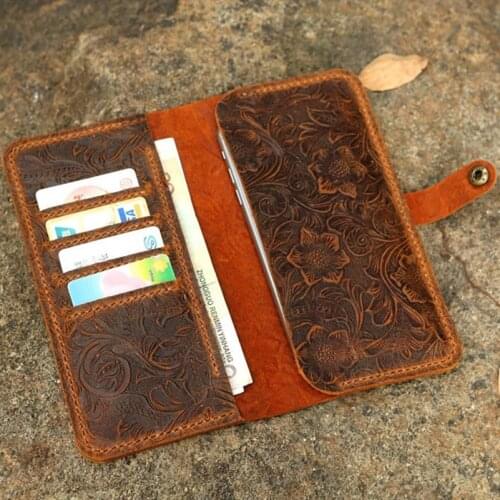 Women flower embossing leather wallet case for iPhone 8 / iphone 8 plus/genuine leather sleeve for 7/7 Plus / 6 6s Plus