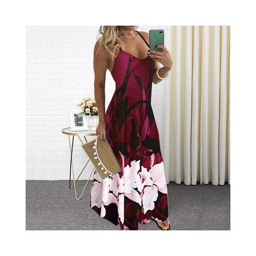 S-5XL Summer Casual Women Maxi Dress Sexy Robe Floral Printed Long Dress Sleeveless V-neck Plus Size Women Dress Loose Vestidos