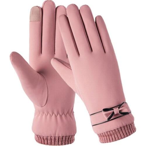 Winter Gloves For Women Windproof Plush Thick Warm Mitts Lady Touch Screen Soft PU Glove Female Outdoor Cycling Ski Warm Gloves