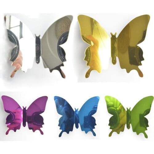 12pcs/Set 3D Butterflies Mirror Wall Stickers For Living Room Bedroom Home Decoration Wall Art Party Wedding Fridge Wall Decal