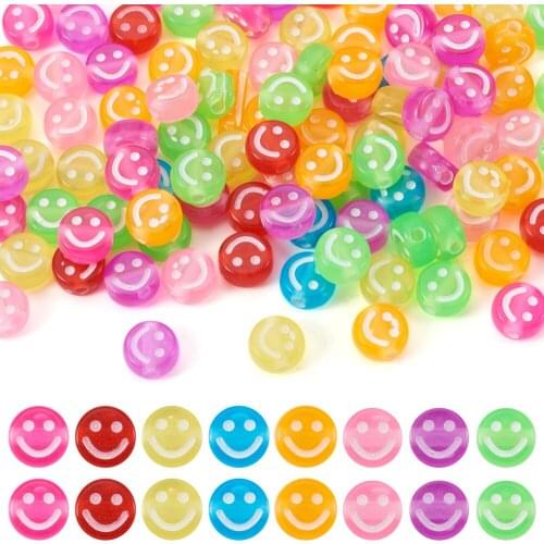 1500pcs/500g 10mm Smiley Acrylic Beads Transparent Flat Round Smiling Face Acrylic Spacer Beads For Jewelry Making Bracelet DIY