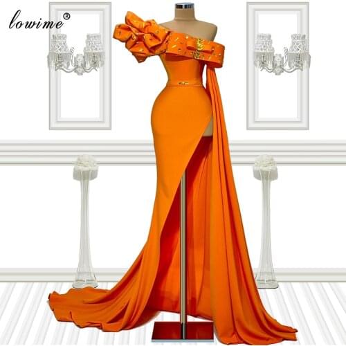 2 Designs Orange Prom Dresses Long One Shoulder Dubai Cocktail Party Dresses Simple Evening Gowns For Women Vestidos Formales