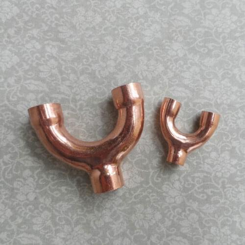 3/8" 1/2" 3/4" 5/8" 16 19 22 25 28.6 32 35 38 42mm ID Y Shaped 3 Way Splitter Copper End Feed Solder Fitting For Air Condition