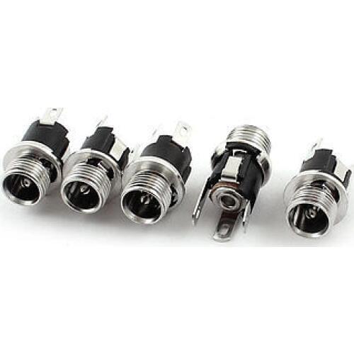 2.1mm x 5.5mm DC Power Supply Jack Socket Panel Metal Female Connector 5Pcs
