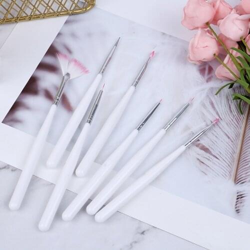 7Pcs/Set Nail Art UV Gel Brush Set Pen UV Gel Nail Art Builder Flat Crystal Painting Drawing Carving Pen Manicure Nail Tool