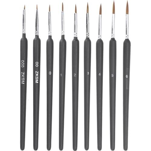 9pcs Weasels Hair Miniature Paint Brush Set Fine Tip Detail Painting Brush Line Drawing Pen Multifunctional For Watercolor Oil