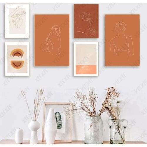 Abstract Line Rainbow Nordic Vintage Wall Art Posters Plant Leaves Picture Canvas Painting Home Living Room Bedroom Decor