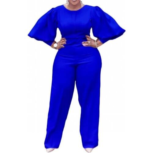 Dashiki African Jumpsuit For Women Wide Leg Pant Jumpsuits Playsuit Sexy O-Neck Rompers Fashion Blue Streetwear Overalls