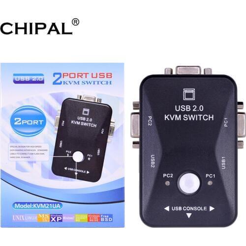 CHIPAL 100PCS 2 Port USB2.0 KVM Switch Manual Switcher Adapter 1920*1440 VGA SVGA Switch Splitter Box for Keyboard Mouse Monitor