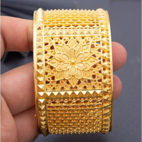 Ethiopia 24K Gold Color Bangles Dubai Bangles&Bracelets For women Wide luxury African Party wedding gifts Bangles Gift