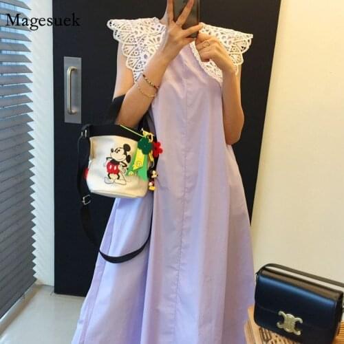 Elegant Sleeveless Summer Dress 2021 Fashion Sweet Lace Solid Loose Long Dress O Neck Casual Dresses for Women Vestido 13994