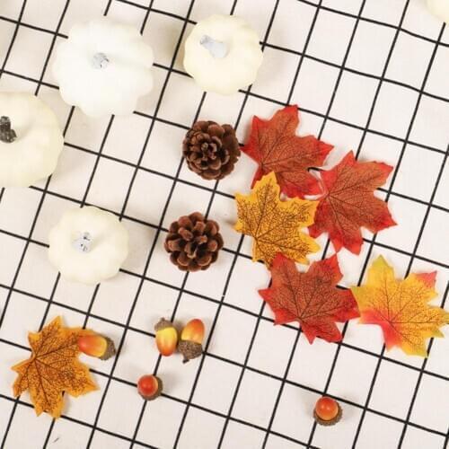 Artificial White Pumpkin Maple Leaf Autumn Decoration Kit Harvest Thanksgiving Pumpkin Autumn Kit Artificial Foam Pumpkin DIY