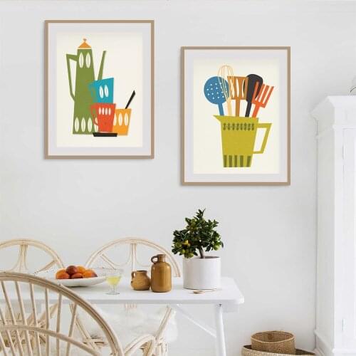 Nordic Style Canvas Painting Retro Cartoon Kitchen Wall Art Posters And Prints Pictures For Modern Dining Room Decoration