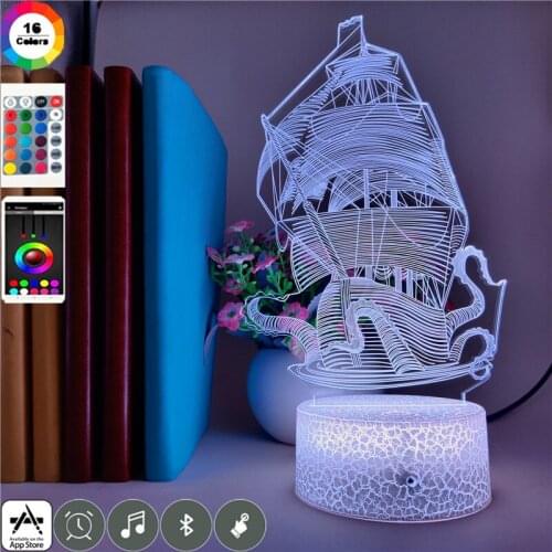 Kraken Figure 3D Illusion Night Light LED Kids Room Lamp Projector Nightlight Club Hotel Home Decor Fans Gift Bluetooth Base