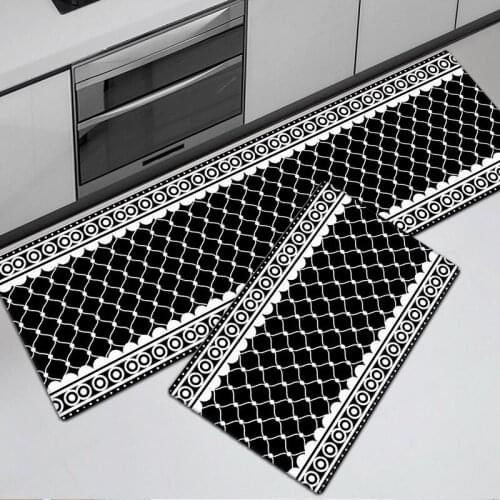 PVC Kitchen Mat PU Leather Entrance Doormat Bath Rugs Non Slip Floor Mats Modern Plaid Waterproof Oilproof Kitchen Carpet Rugs